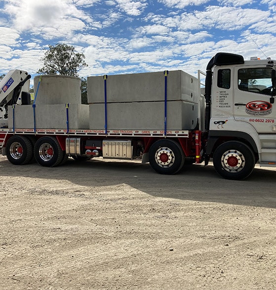 Loaded Company Truck — Precast Concrete Products Near Me in Byron Bay, NSW