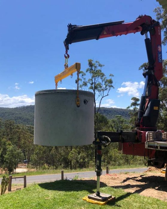 Loading septic tank b large crane — Septic Tanks in Kyogle, NSW